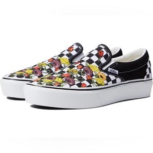 Platform Vans - Checkered w/ Floral Embroidery